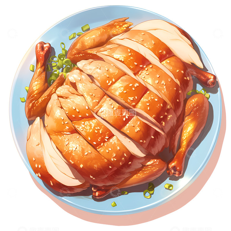 高清大图下载【趣麦麦图】卡通简约切盘烤鸡