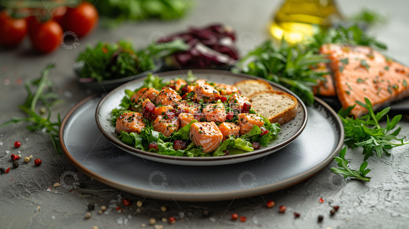 高清大图下载【趣麦麦图】三文鱼蔬菜沙拉素材图