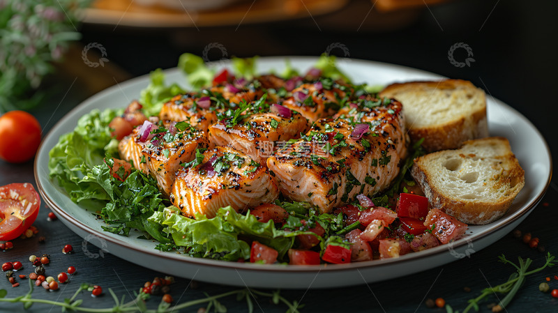 高清大图下载【趣麦麦图】炙烤三文鱼早午餐