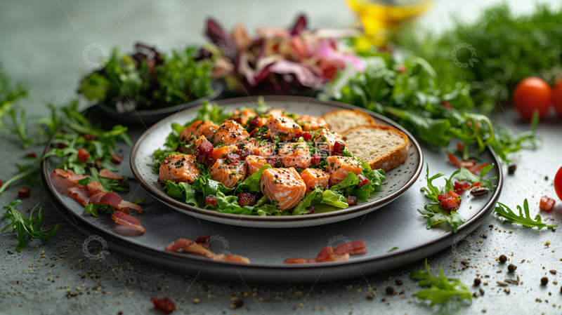 高清大图下载【趣麦麦图】三文鱼 蔬菜沙拉 美食 素材