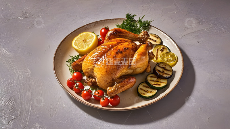 高清大图下载【趣麦麦图】香草柠檬点缀的整鸡烤制节日佳肴