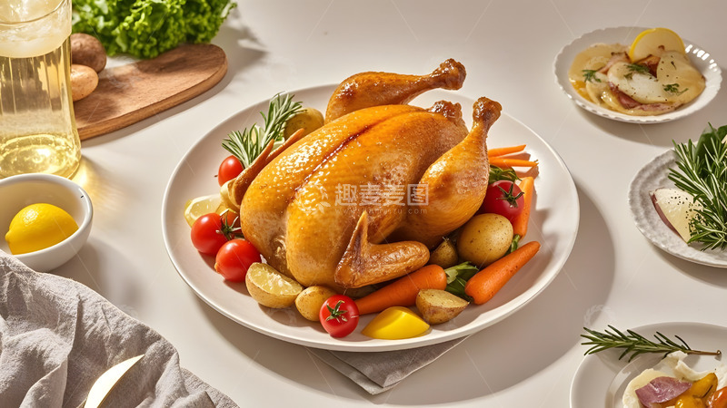 高清大图下载【趣麦麦图】柠檬与香料点缀的经典家庭烤鸡