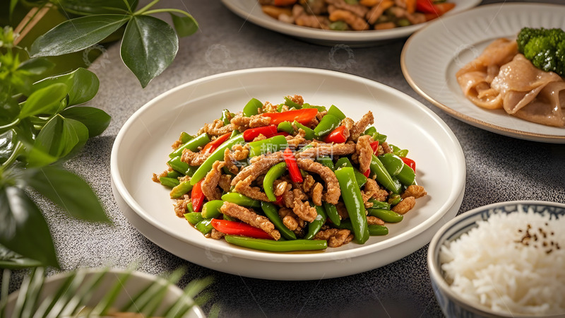 高清大图下载【趣麦麦图】中式家常小炒肉搭配翠绿辣椒的简单美味