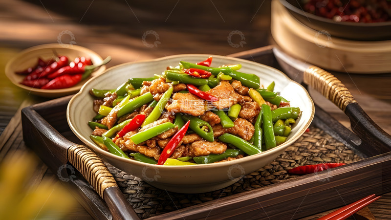 高清大图下载【趣麦麦图】鲜嫩多汁的小炒肉与辣椒的完美结合