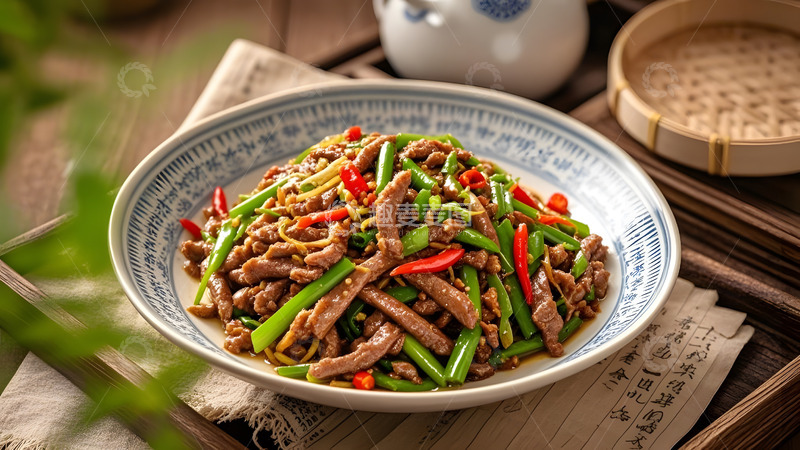 高清大图下载【趣麦麦图】-鲜嫩多汁的小炒肉配以红绿辣椒的香辣美味