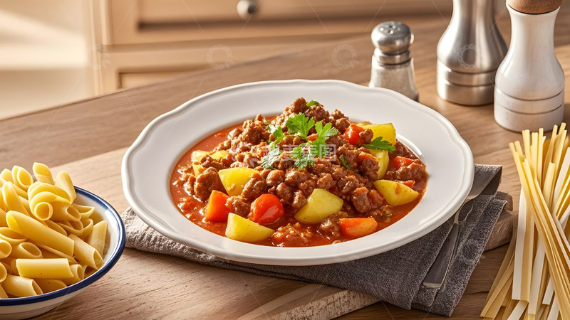 高清大图下载【趣麦麦图】家常土豆炖牛腩的完美搭配与经典呈现