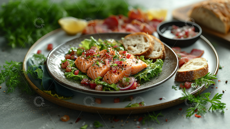 高清大图下载【趣麦麦图】烟熏三文鱼沙拉早午餐