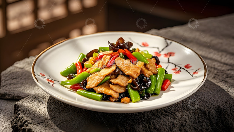 高清大图下载【趣麦麦图】家庭烹饪的小炒肉搭配辣椒的经典风味