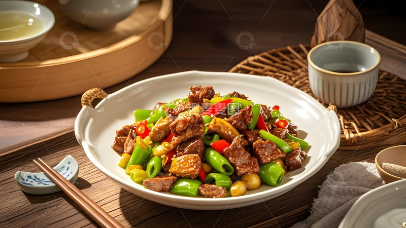 高清大图下载【趣麦麦图】鲜嫩小炒肉散发浓郁的香气