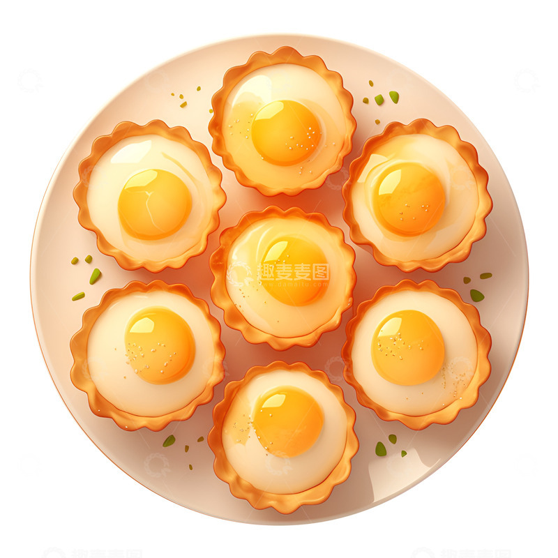 高清大图下载【趣麦麦图】卡通简约一盘美味的蛋挞