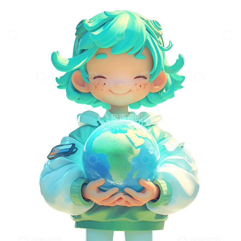 高清大图下载【趣麦麦图】卡通简约抱着地球的小孩