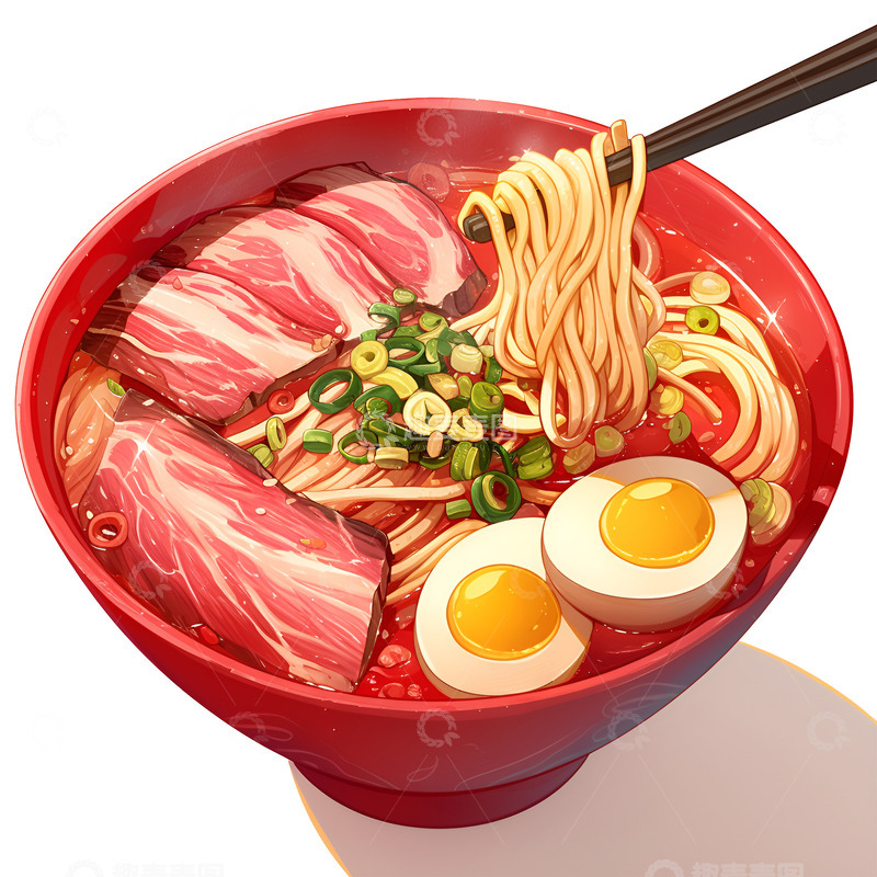 高清大图下载【趣麦麦图】卡通简约鸡蛋烧肉拉面