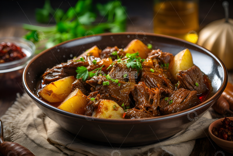 高清大图下载【趣麦麦图】美味的一盘土豆炖牛肉