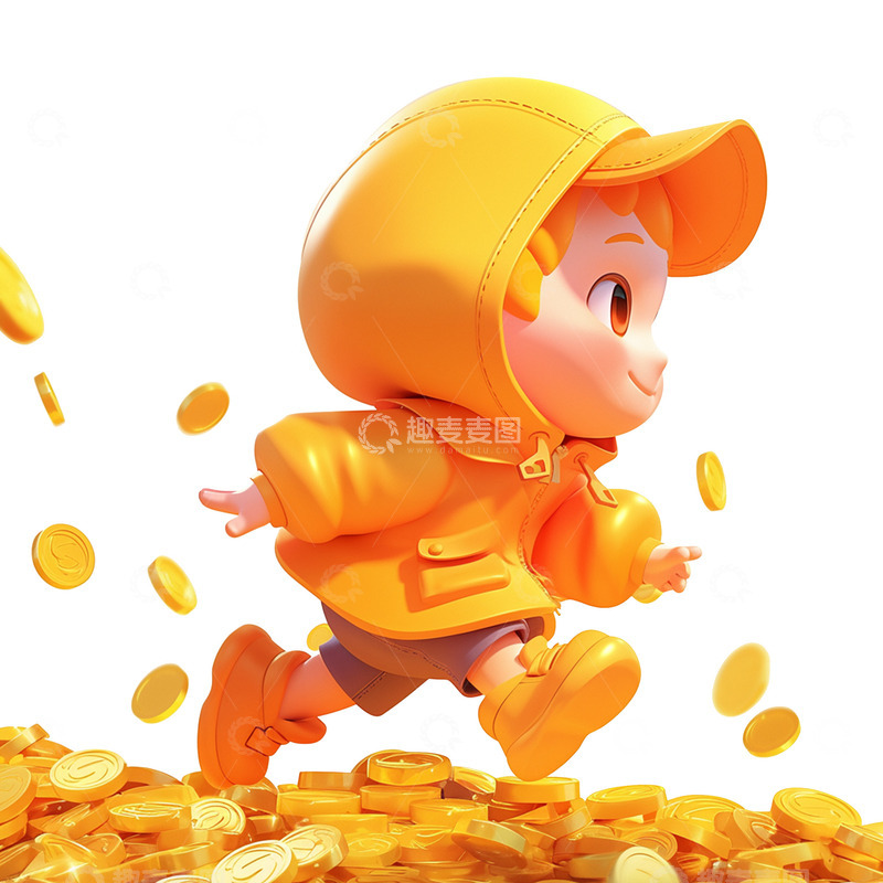 高清大图下载【趣麦麦图】卡通简约行走在金币上的小孩