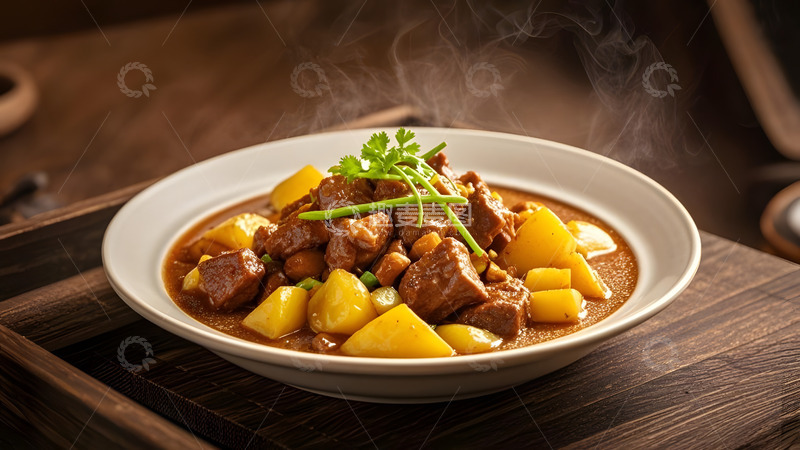 高清大图下载【趣麦麦图】经典中式土豆炖牛腩带来的浓郁口感享受