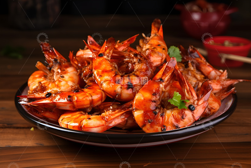 高清大图下载【趣麦麦图】一盘烤大虾美食
