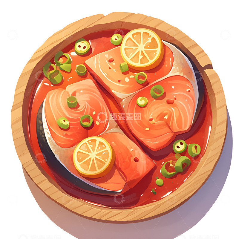 高清大图下载【趣麦麦图】卡通简约一盘美味的麻辣鱼块