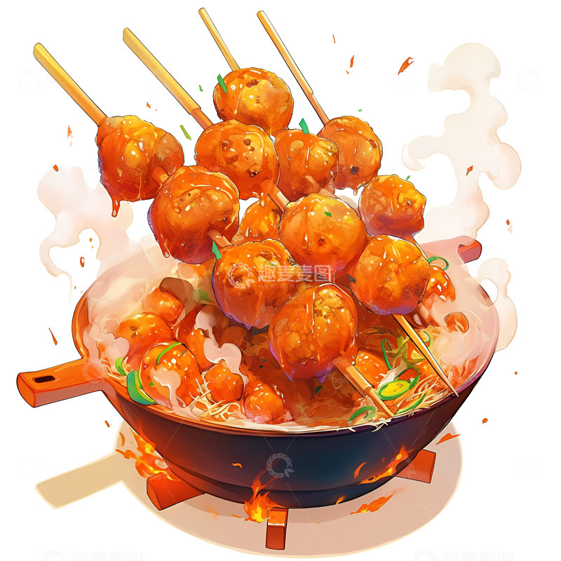 高清大图下载【趣麦麦图】卡通简约烧烤肉丸子串