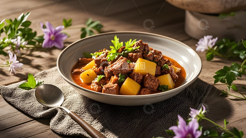 高清大图下载【趣麦麦图】中式土豆炖牛腩搭配香料的浓香风味