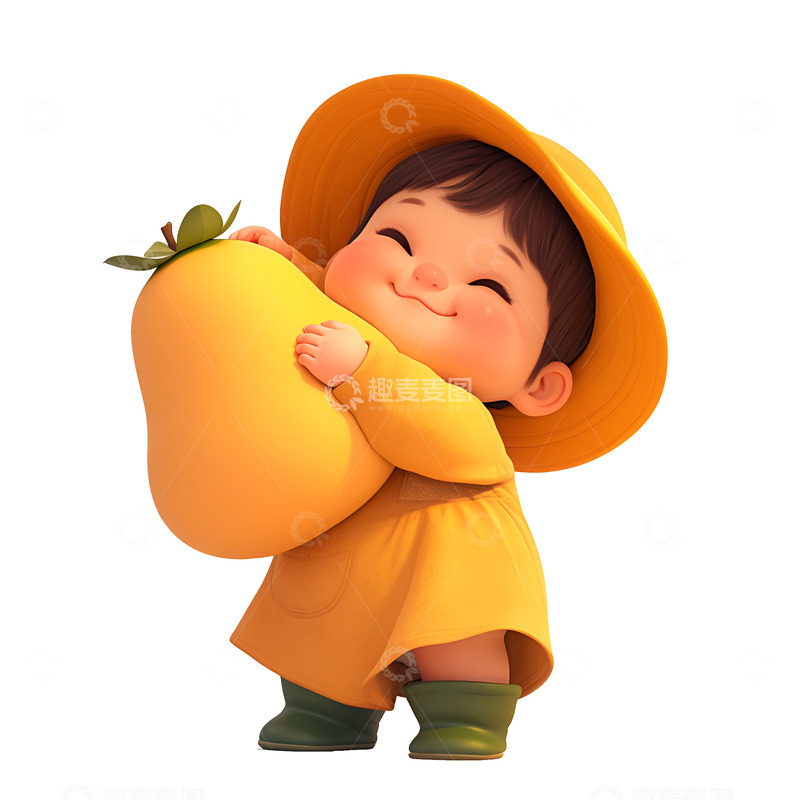 高清大图下载【趣麦麦图】卡通简约抱着巴梨的小孩