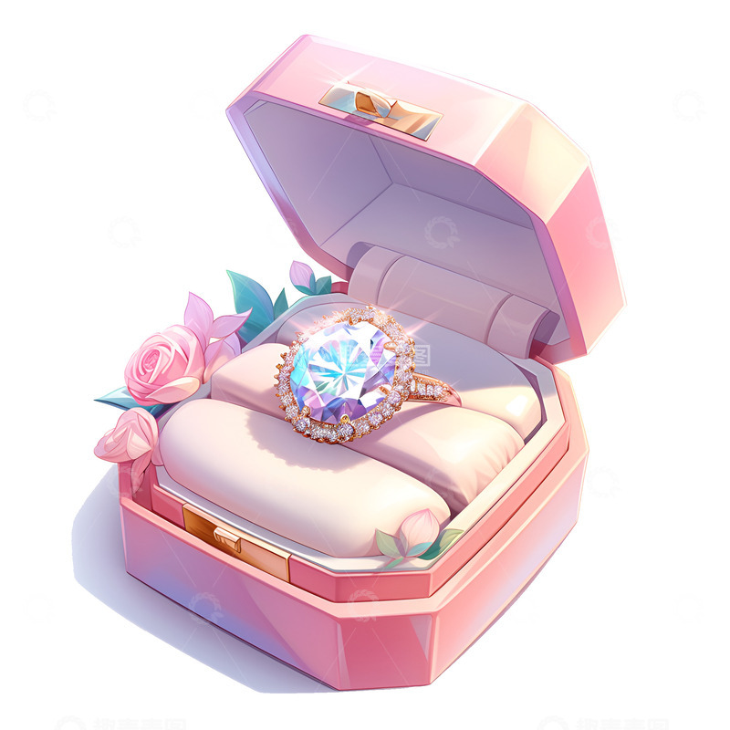 高清大图下载【趣麦麦图】卡通简约盒子里的钻戒