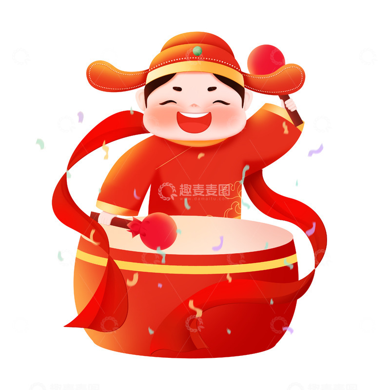 源文件下载【趣麦麦图】春季红色喜庆打鼓庆贺人物