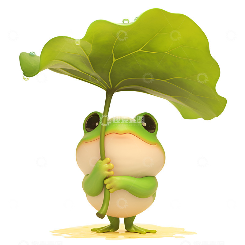 高清大图下载【趣麦麦图】卡通简约举着大叶子的青蛙