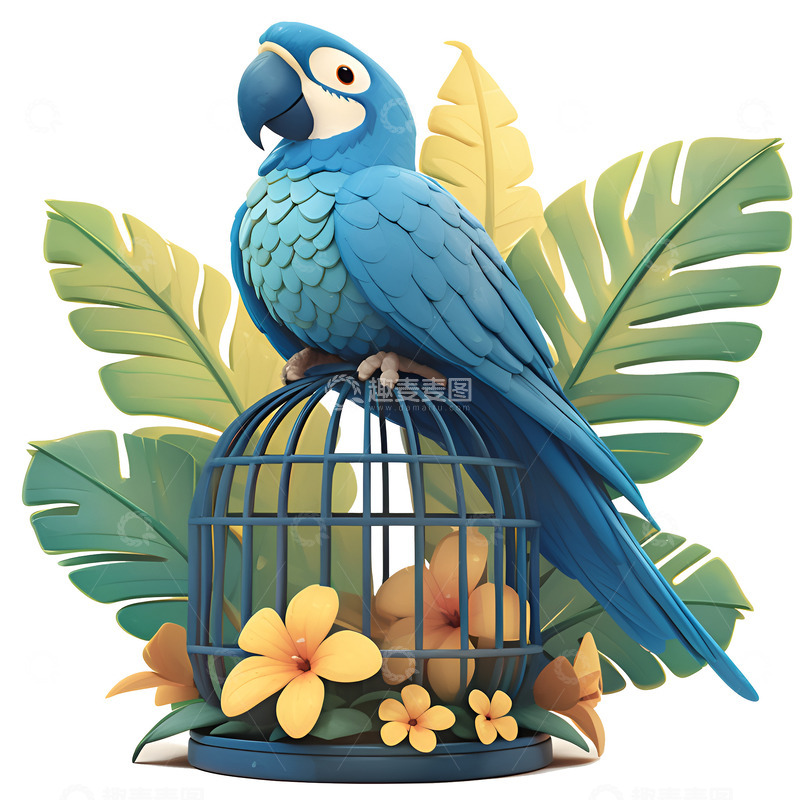高清大图下载【趣麦麦图】卡通简约一只蓝鹦鹉