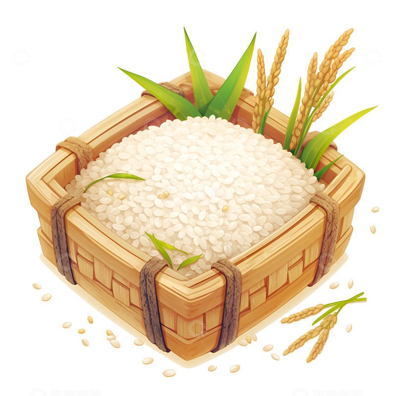 高清大图下载【趣麦麦图】卡通简约一筐子稻米