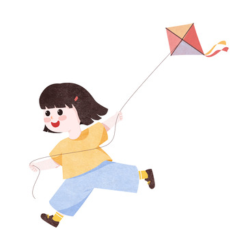 简约肌理春天放风筝人物