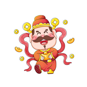 财神神仙卡通元宝可爱形象春节喜庆