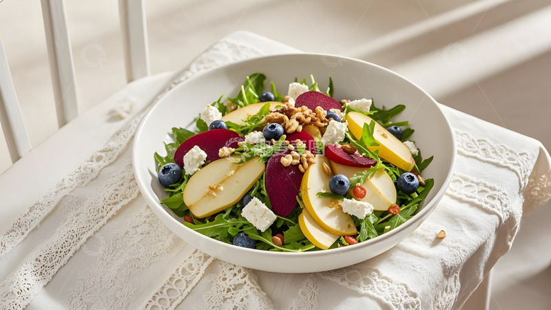 高清大图下载【趣麦麦图】白色背景下的精致健康水果沙拉摄影