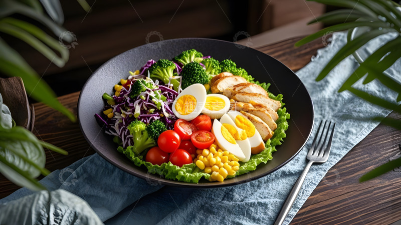 高清大图下载【趣麦麦图】陶瓷碗中的多彩水果沙拉营养美食图