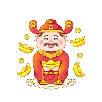 财神元宝祥云卡通形象可爱喜庆春节