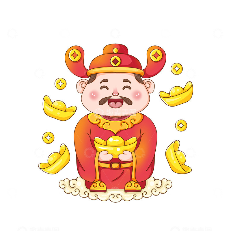 源文件下载【趣麦麦图】-财神元宝祥云卡通形象可爱喜庆春节
