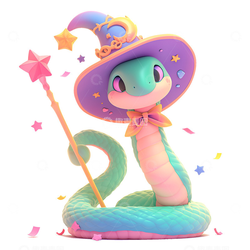高清大图下载【趣麦麦图】卡通简约拿着魔法杖的小花蛇
