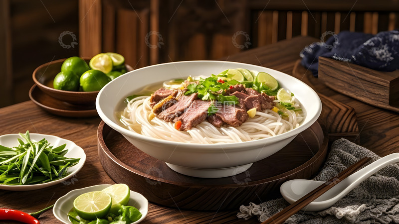 高清大图下载【趣麦麦图】木质餐桌上的传统汤粉美食图