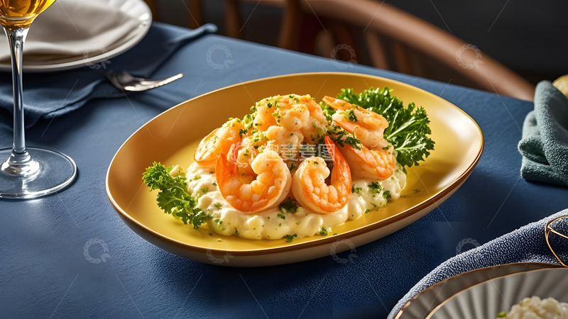 高清大图下载【趣麦麦图】大虾与米饭搭配的中式健康饮食摄影