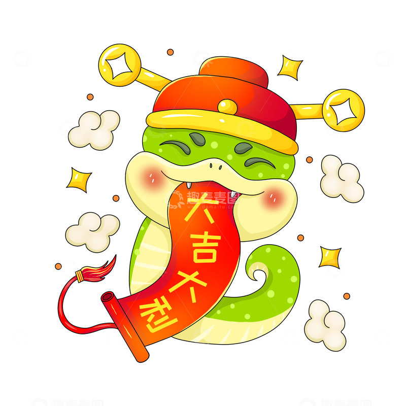 源文件下载【趣麦麦图】-财神蛇年卡通形象祥云大吉大利