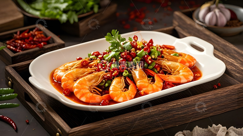 高清大图下载【趣麦麦图】新鲜蔬菜搭配的大虾健康美食摄影