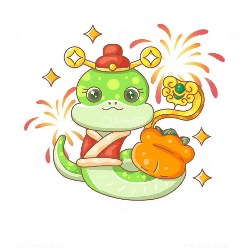 源文件下载【趣麦麦图】财神蛇年事事如意柿子烟花形象