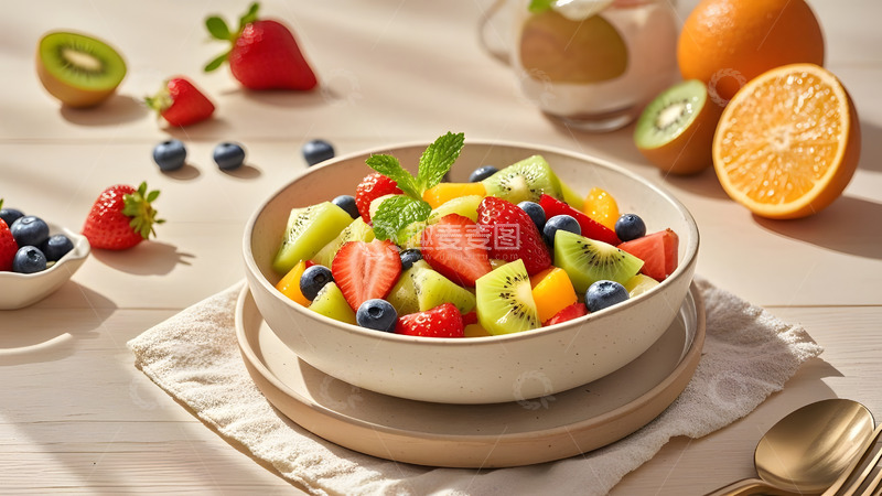 高清大图下载【趣麦麦图】营养丰富的水果沙拉与早餐美食摄影