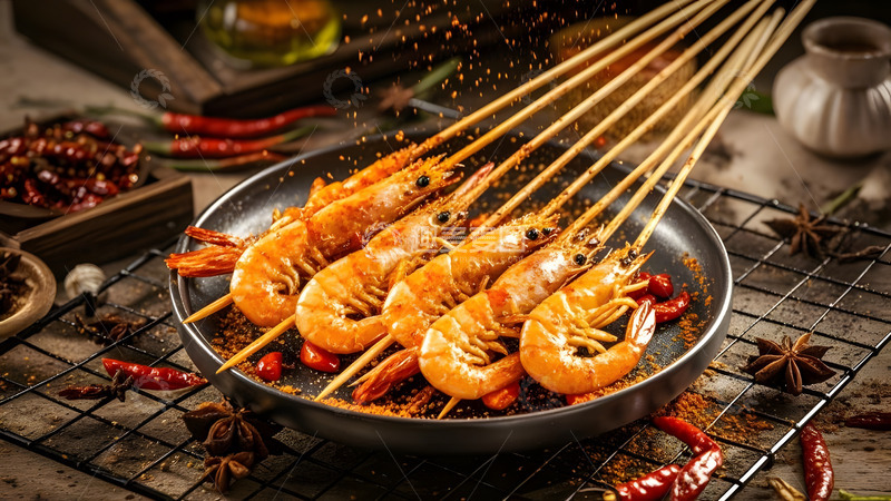 高清大图下载【趣麦麦图】热气腾腾的烤大虾中式健康美味图