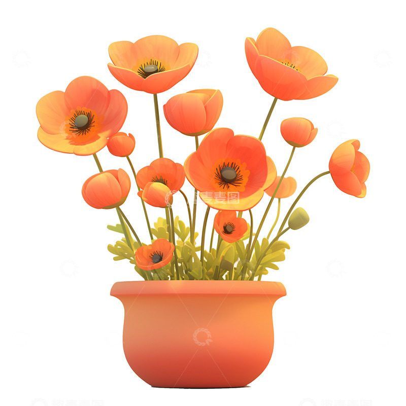 高清大图下载【趣麦麦图】卡通简约一盆虞美人
