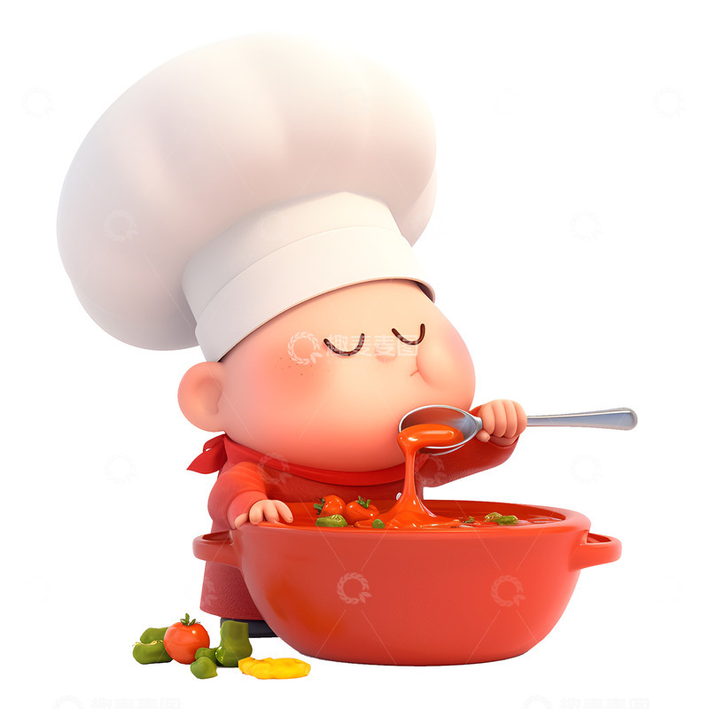 高清大图下载【趣麦麦图】卡通简约品尝汤汁的厨师