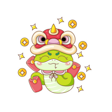 春节舞狮蛇年红包铜钱金币喜庆可爱