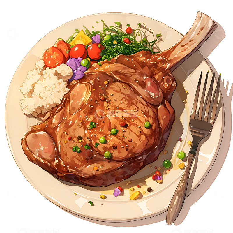 高清大图下载【趣麦麦图】卡通战斧牛排