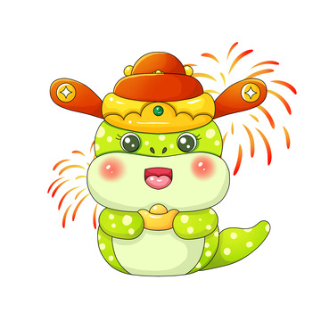 财神蛇年元宝卡通形象春节烟花