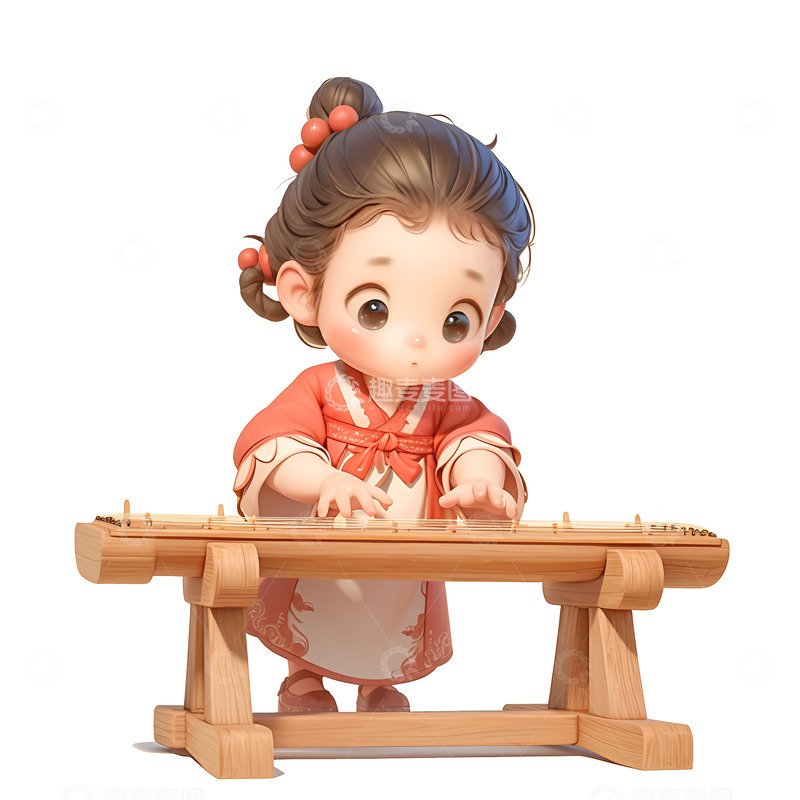 高清大图下载【趣麦麦图】卡通简约弹古筝的小孩