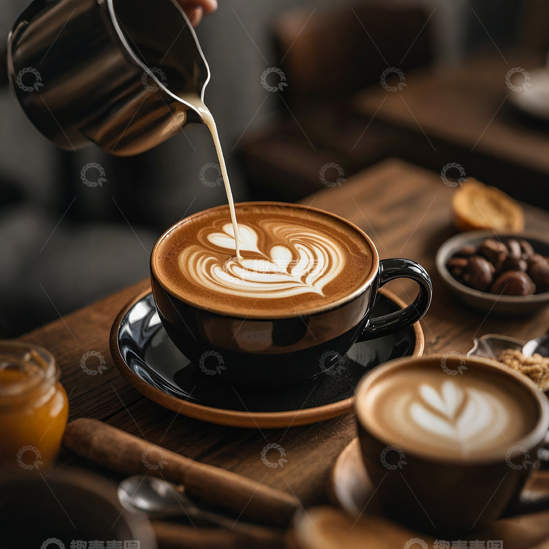 高清大图下载【趣麦麦图】正在制作拉花的咖啡